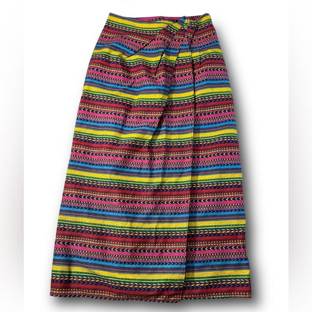 Bonjour Vintage Boho  long multicolor maxi Wrap Skirt size 5 or 26 waist